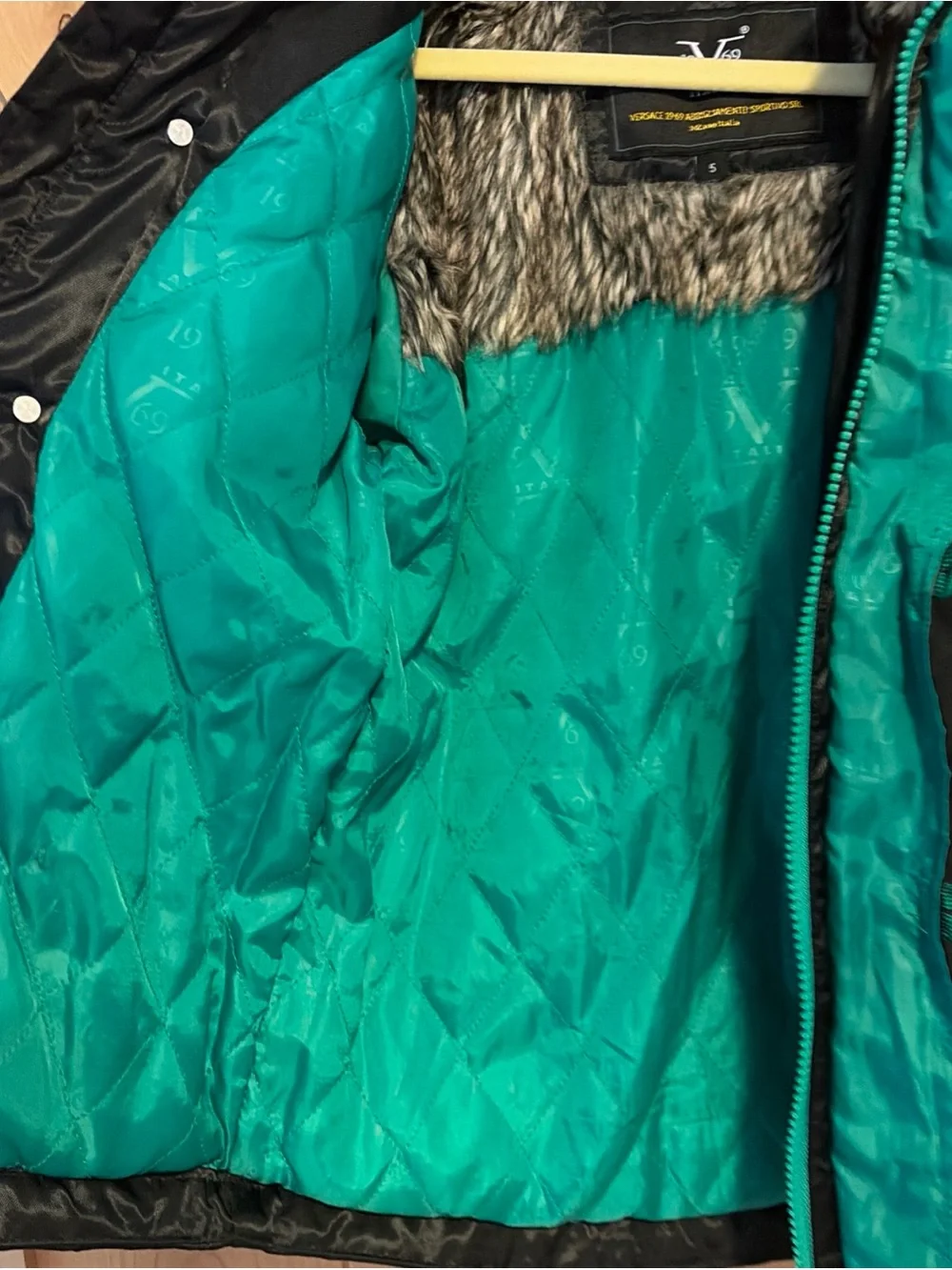 Versace 1969 Boys BLACK COAT Down Winter Puffer Jacket Green Italia V Size 5